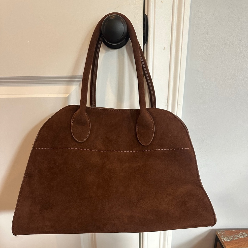 Faux suede chocolate brown bag
